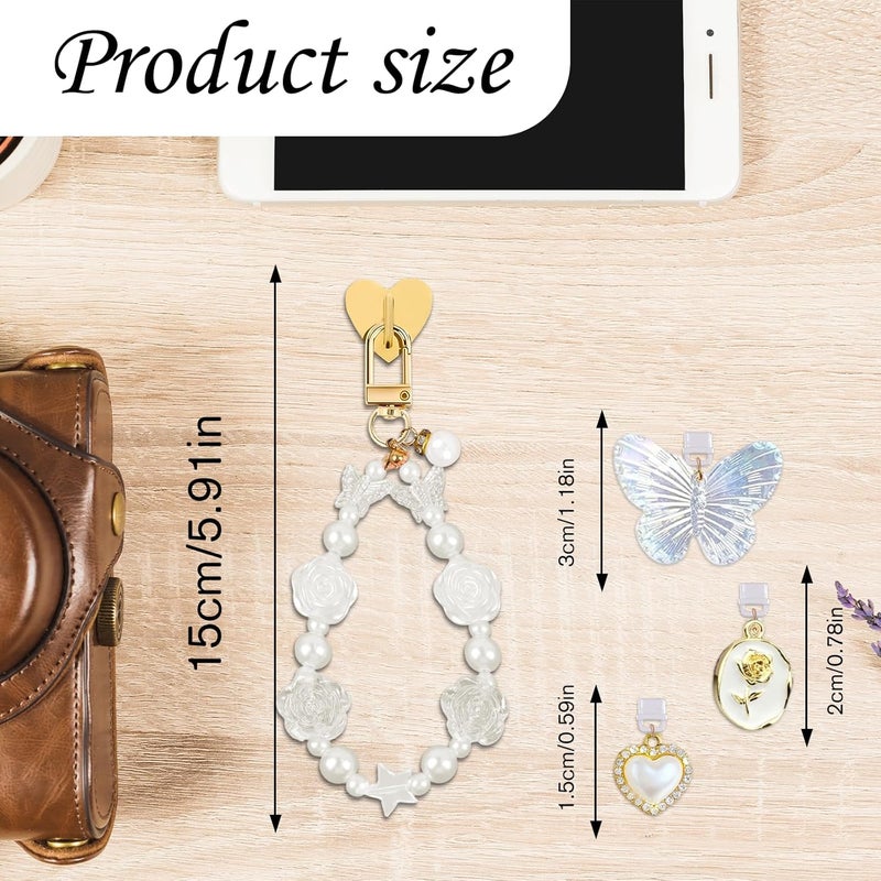TAKEALOOKO Store Dust Plug Charm Chains for Kindle - 4Pcs Butterfly Bow Flower Phone Charms Bracelets with Type-C Dust Plug Kit for kindle Decorating Accessories, Gift for E-Reader Book Lovers - Image 5